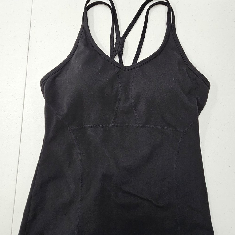 Athleta Racerback Strappy Tank Top Womens Size Small Black Shelf Bra Athletic - Picture 3 of 13